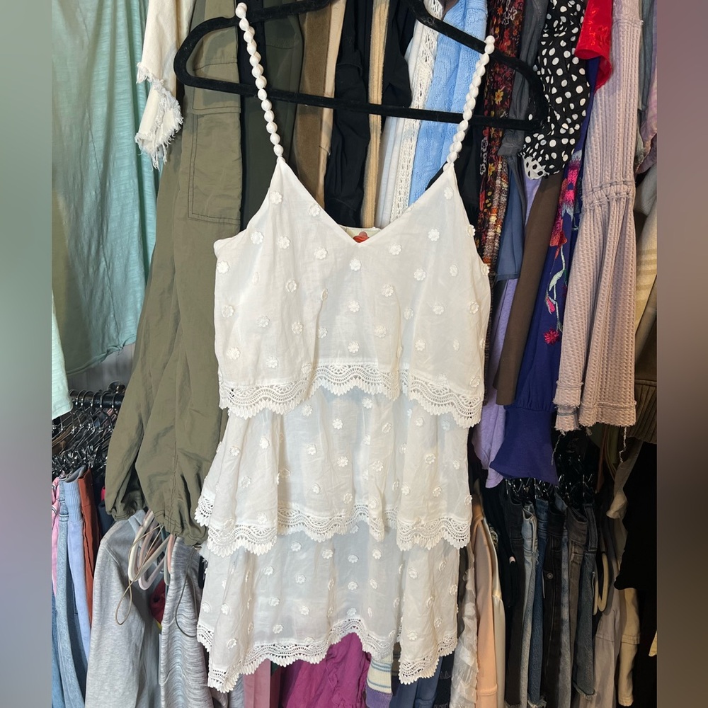 NWT FARM Rio Anthropologie White Tiered Mini Dress